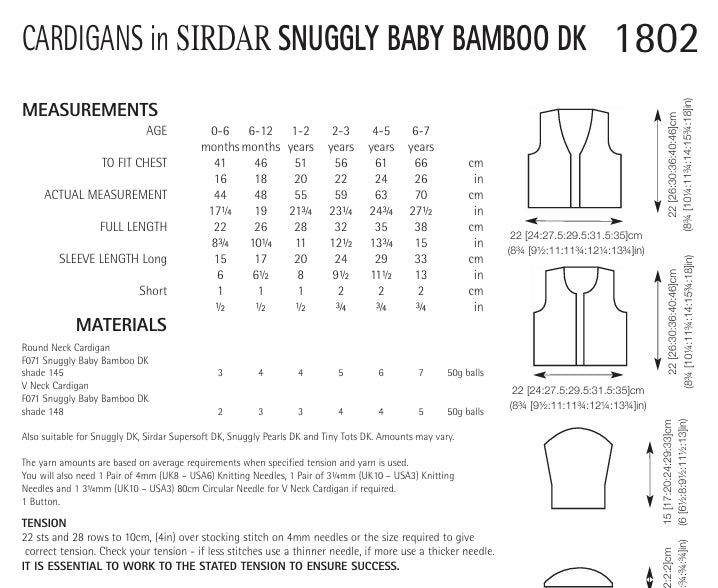 Sirdar Cardigans Knitting Pattern in Snuggly Baby Bamboo DK 1802P PDF DOWNLOAD