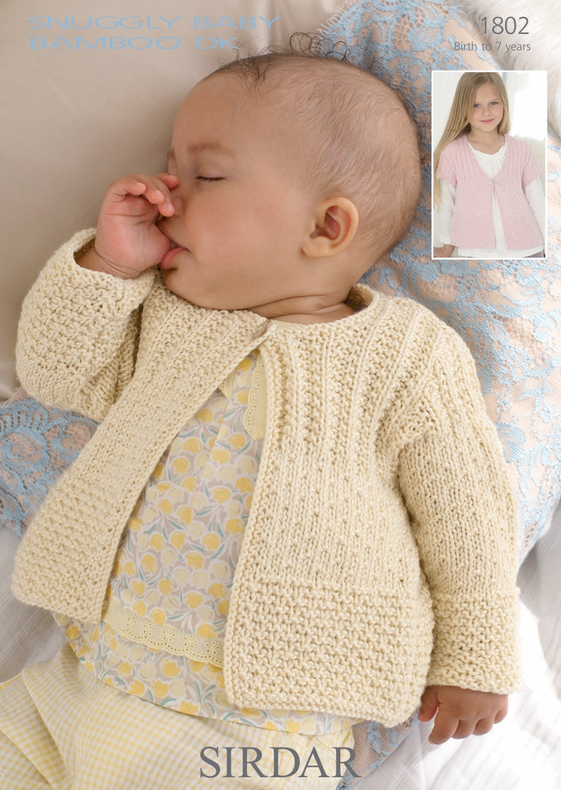 Sirdar Cardigans Knitting Pattern in Snuggly Baby Bamboo DK 1802P PDF DOWNLOAD