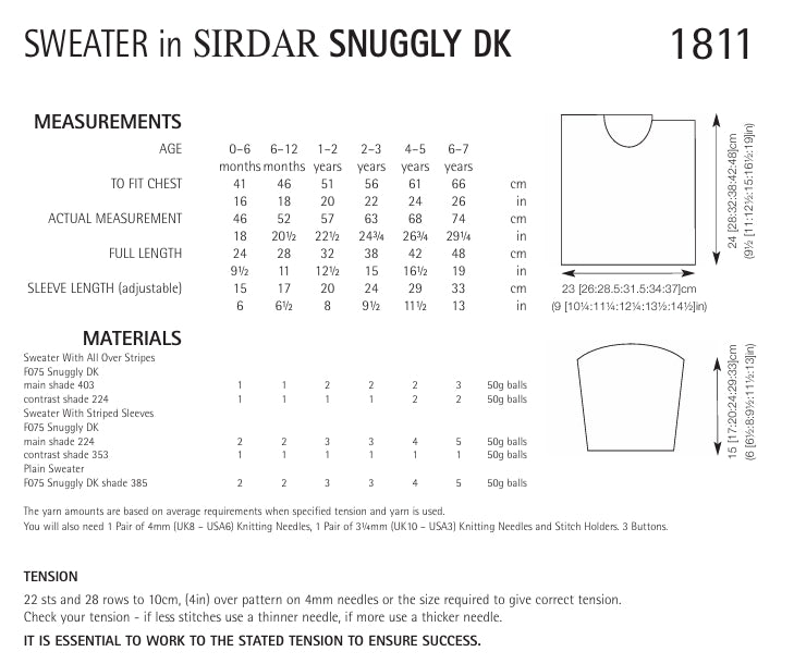Sirdar Sweater Knitting Pattern in Snuggly DK 1811P PDF DOWNLOAD