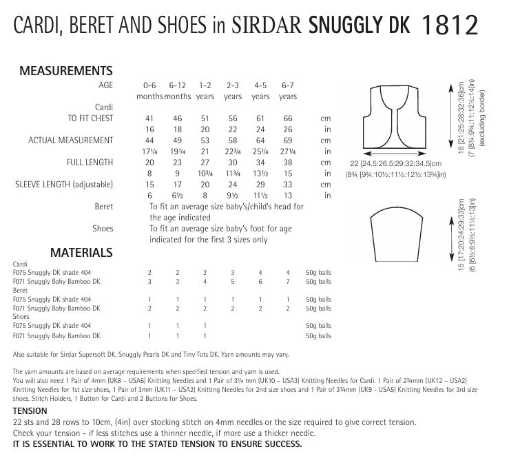 Sirdar Cardigan, Beret and Shoes Knitting Pattern in Snuggly DK 1812P PDF DOWNLOAD