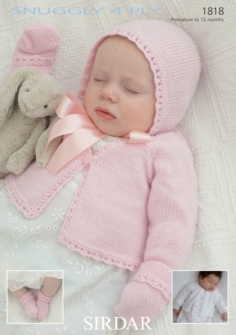 Sirdar Cardigans, Bonnet, Mittens and Bootees Knitting Pattern in Snuggly 4ply 1818P PDF DOWNLOAD