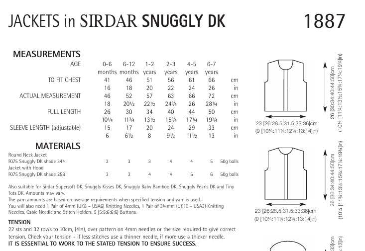 Sirdar Jackets Knitting Pattern in Snuggly DK 1887P PDF DOWNLOAD