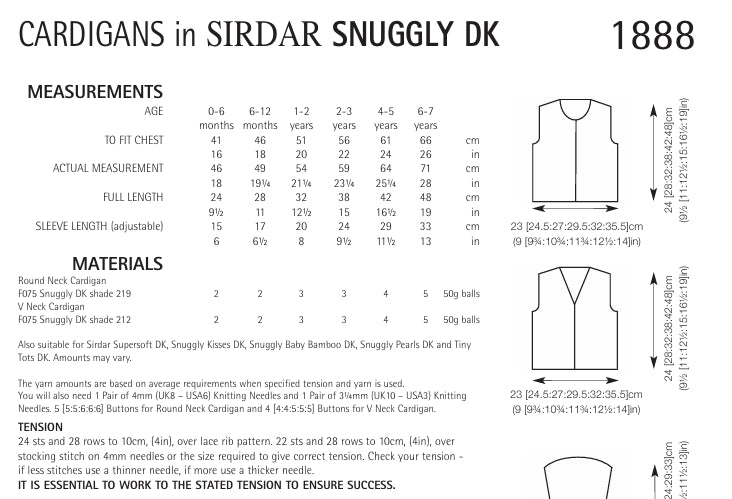 Sirdar Cardigans Knitting Pattern in Snuggly DK 1888P PDF DOWNLOAD