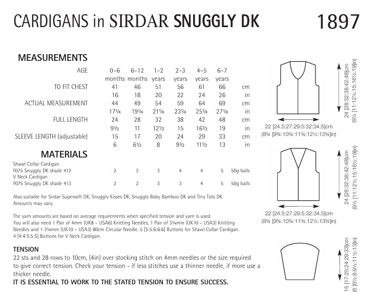 Sirdar Cardigans Knitting Pattern in Snuggly DK 1897P PDF DOWNLOAD