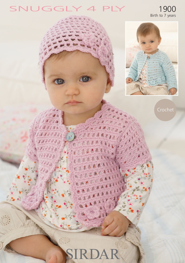 Sirdar Cardigans and Hat Crochet Pattern in Snuggly 4ply 1900P PDF DOWNLOAD