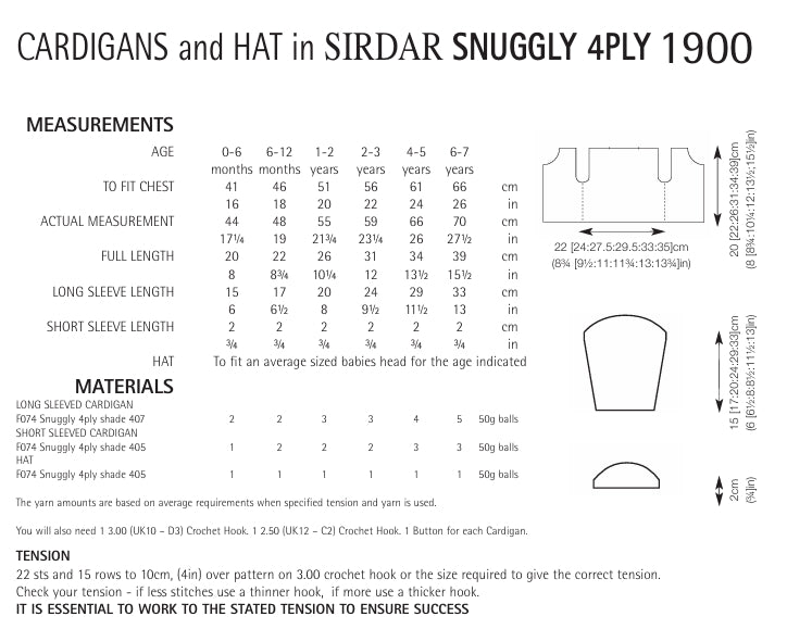 Sirdar Cardigans and Hat Crochet Pattern in Snuggly 4ply 1900P PDF DOWNLOAD