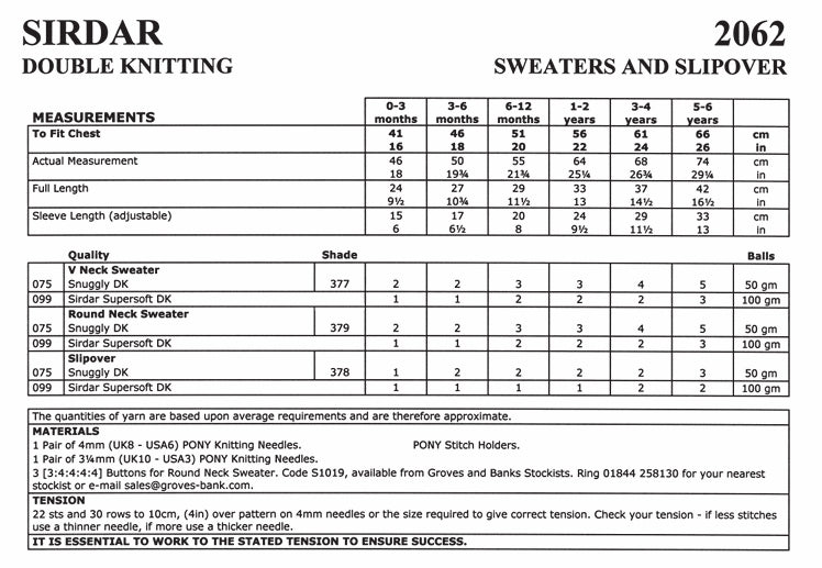 Sirdar Sweaters and Slipover Knitting Pattern in Snuggly DK 2062P PDF DOWNLOAD