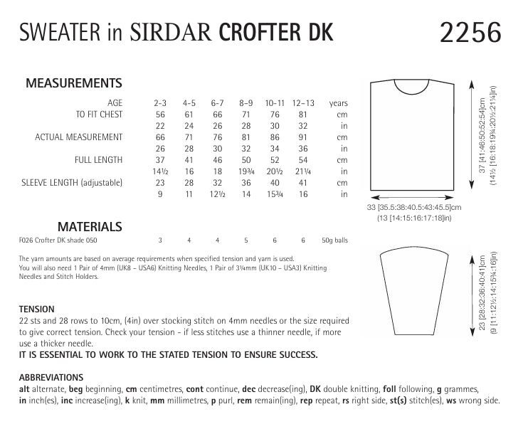 Sirdar Sweater Knitting Pattern in Crofter DK 2256P PDF DOWNLOAD