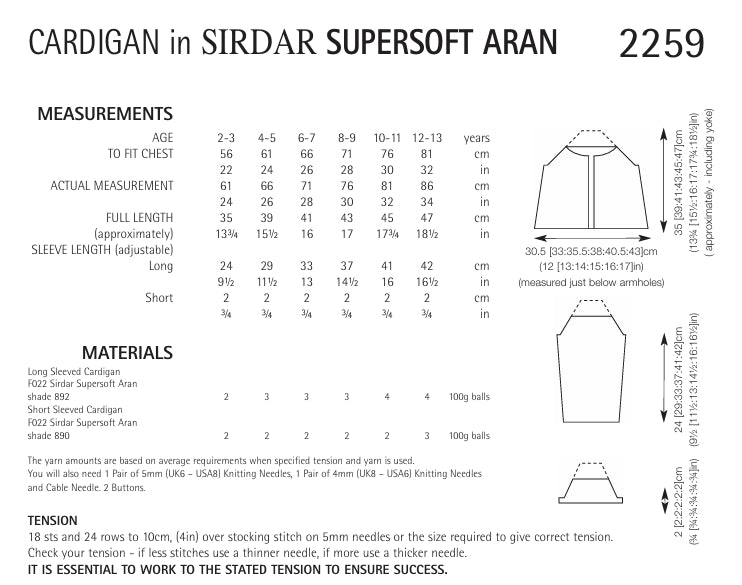 Sirdar Cardigan Knitting Pattern in Supersoft Aran 2259P PDF DOWNLOAD
