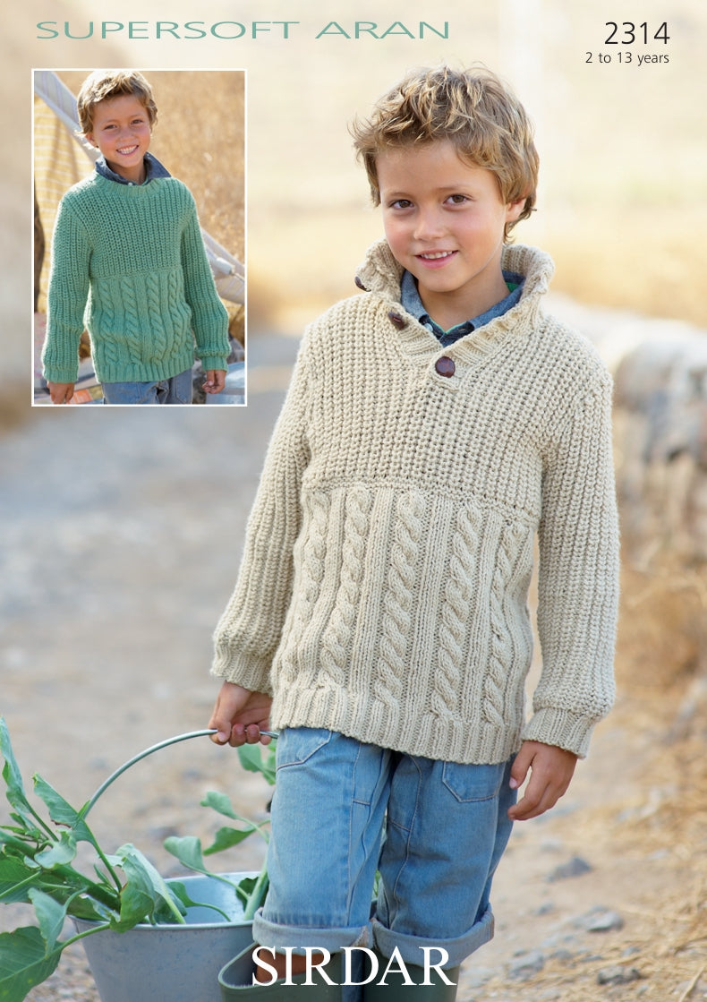 Sirdar Sweaters Knitting Pattern in Supersoft Aran 2314P PDF DOWNLOAD
