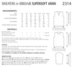 Sirdar Sweaters Knitting Pattern in Supersoft Aran 2314P PDF DOWNLOAD