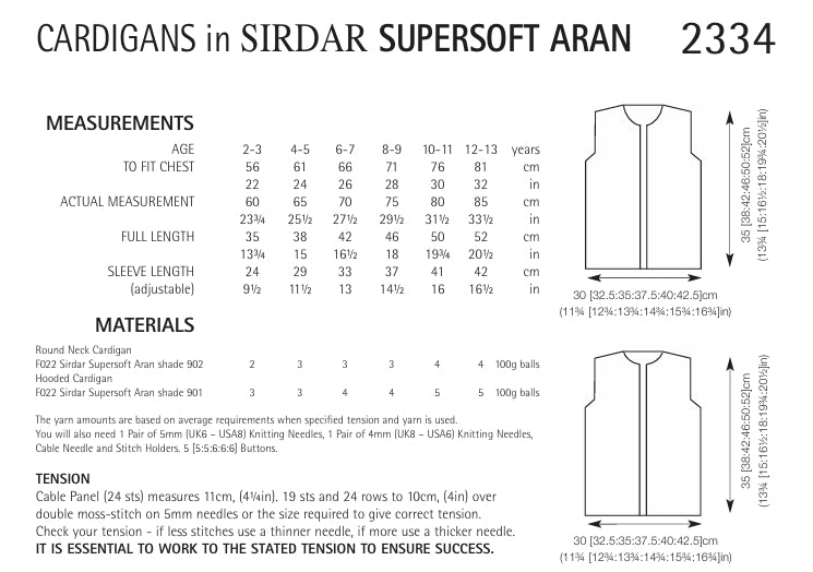 Sirdar Cardigans Knitting Pattern in Supersoft Aran 2334P PDF DOWNLOAD