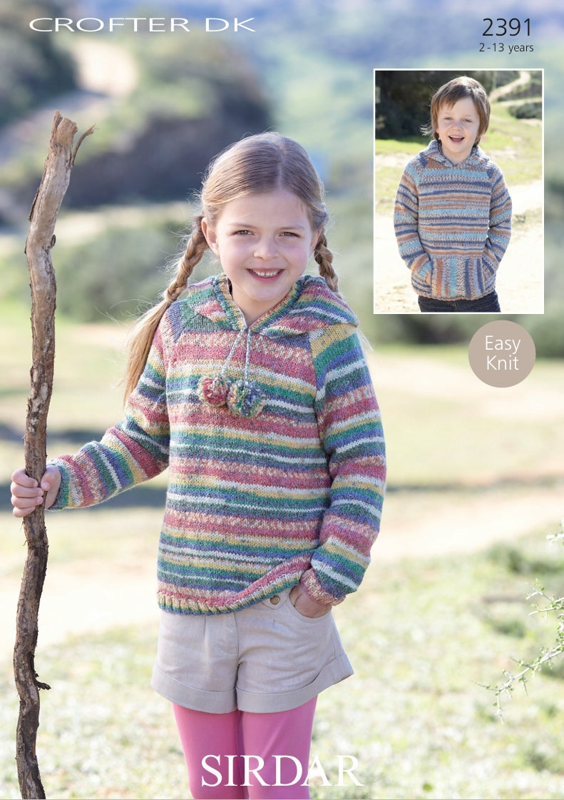 Sirdar Childs Hooded Raglan Sweater Knitting Pattern in Crofter DK 2391P PDF DOWNLOAD