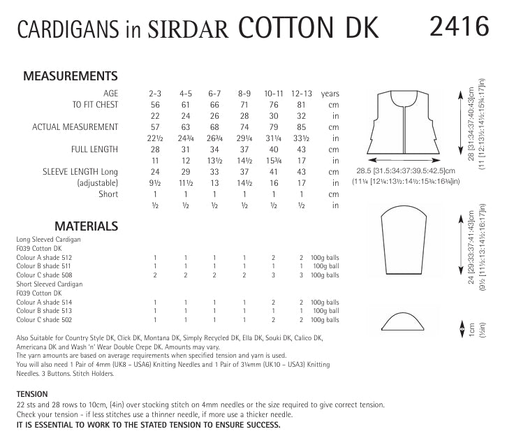 Sirdar Cardigans Knitting Pattern in Cotton DK 2416P PDF DOWNLOAD