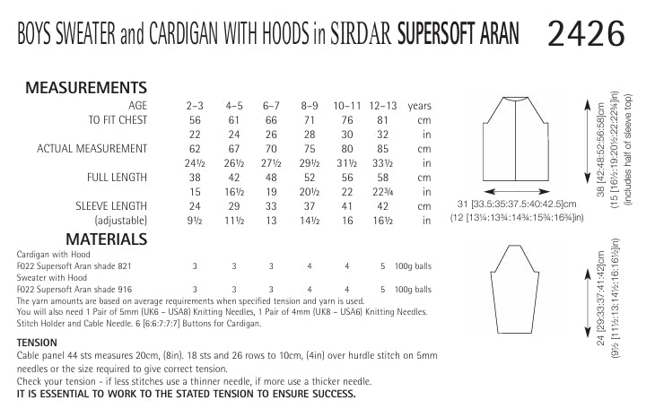 Sirdar Sweater and Hooded Cardigans Knitting Pattern in Supersoft Aran 2426P PDF DOWNLOAD