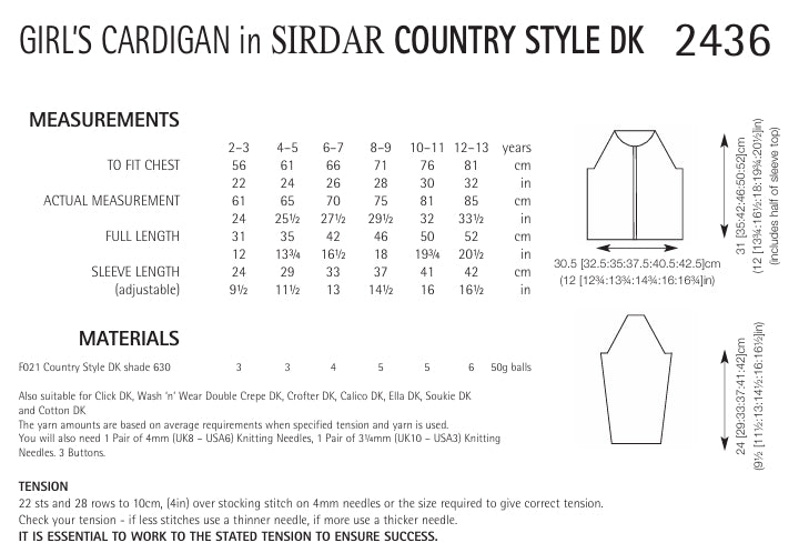 Sirdar Cardigan Knitting Pattern in Country Style DK 2436P PDF DOWNLOAD