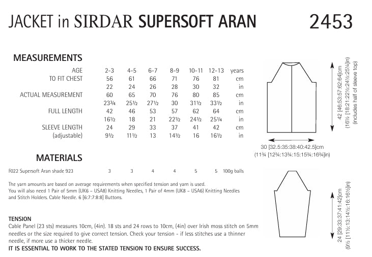 Sirdar Jacket/Cardigan Knitting Pattern in Supersoft Aran 2453P PDF DOWNLOAD