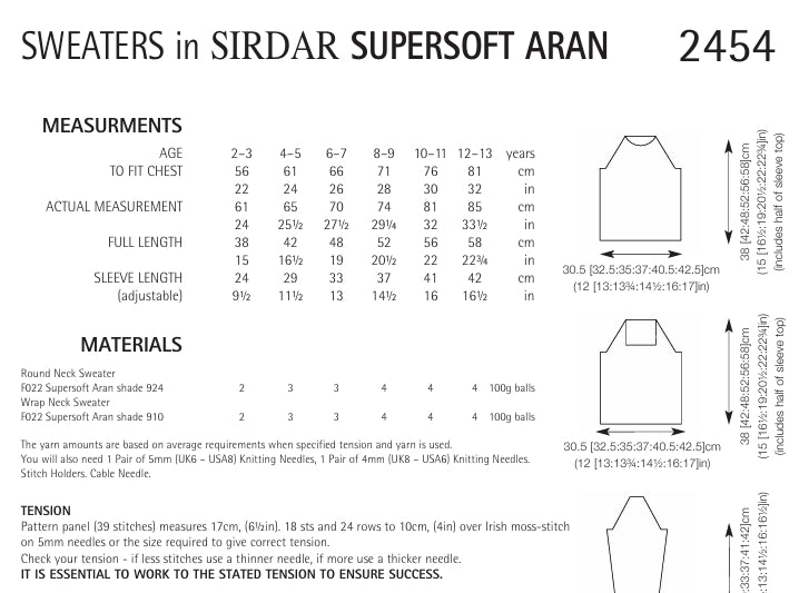 Sirdar Sweaters Knitting Pattern in Supersoft Aran 2454P PDF DOWNLOAD