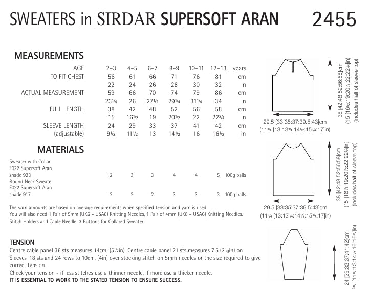 Sirdar Sweaters Knitting Pattern in Supersoft Aran 2455P PDF DOWNLOAD