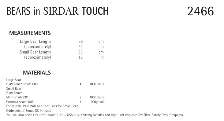 Sirdar Bears Knitting Pattern in Touch 2466P PDF DOWNLOAD