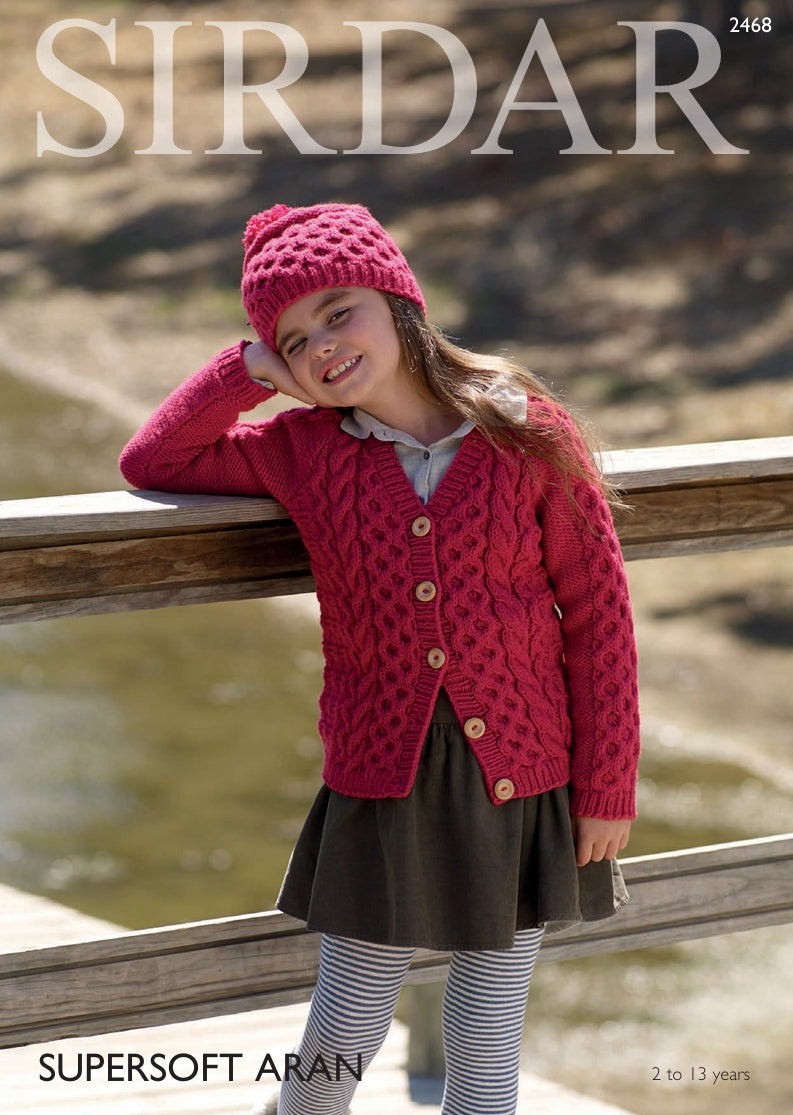 Sirdar Cardigan and Hat Knitting Pattern in Supersoft Aran 2468P PDF DOWNLOAD
