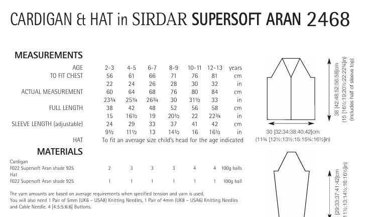 Sirdar Cardigan and Hat Knitting Pattern in Supersoft Aran 2468P PDF DOWNLOAD