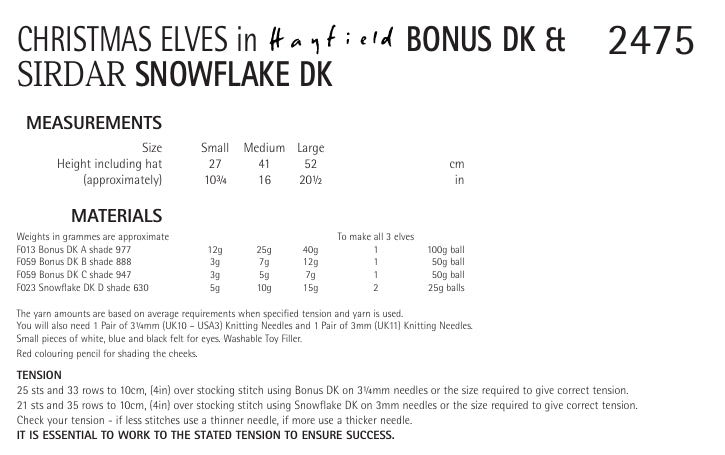 Sirdar Christmas Elves Knitting Pattern in Hayfield Bonus DK and Snowflake DK 2475P PDF DOWNLOAD