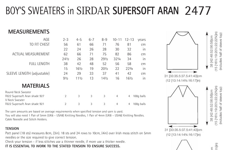Sirdar Sweaters Knitting Pattern in Supersoft Aran 2477P PDF DOWNLOAD