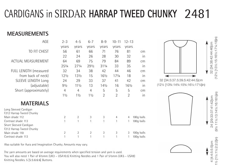 Sirdar Cardigans Knitting Pattern in Sirdar Harrap Tweed Chunky 2481P PDF DOWNLOAD