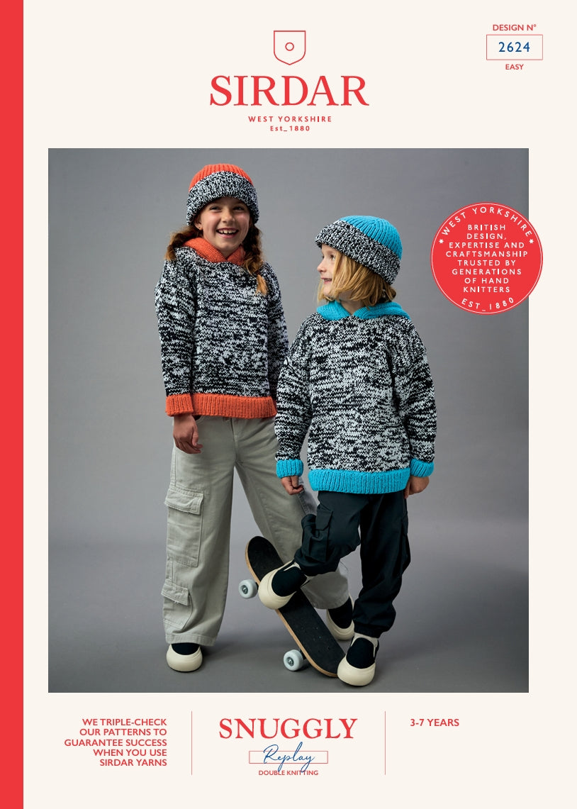 Sirdar Hoodie and Hat Knitting Pattern in Snuggly Replay DK 2624P PDF DOWNLOAD