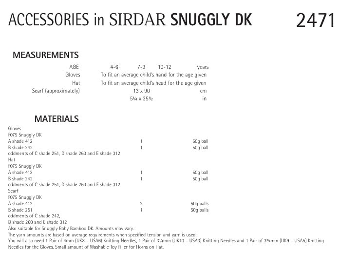 Sirdar Accessories in Snuggly DK 2471P PDF DOWNLOAD