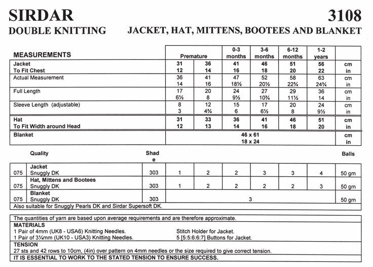 Sirdar Jacket, Hat, Mittens, Bootees and Blanket Knitting Pattern in Snuggly DK 3108P PDF DOWNLOAD
