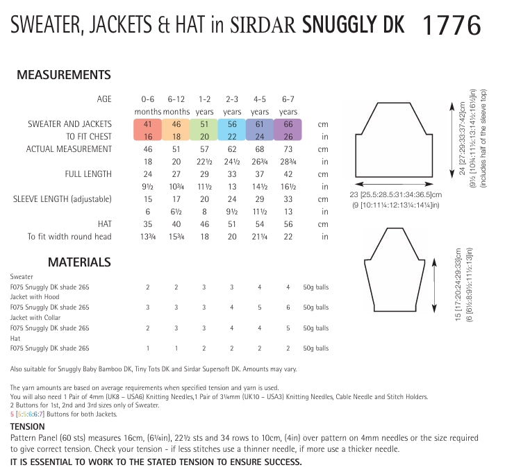 Sirdar Sweater, Jackets and Hat Knitting Pattern in Snuggly DK 1776P PDF DOWNLOAD