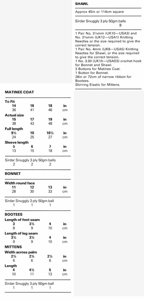 Sirdar Matinee Coat, Bonnet, Bootees and Shawl Knitting Pattern in Snuggly 3ply 3421P PDF DOWNLOAD