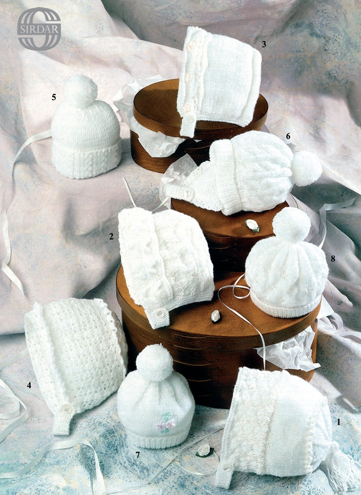 Sirdar Bonnets and Caps Knitting Pattern in Snuggly DK 3653P PDF DOWNLOAD