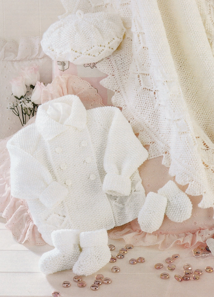 Sirdar Coat, Blanket, Beret and Bootees Knitting Pattern in Pearls DK 3908P PDF DOWNLOAD