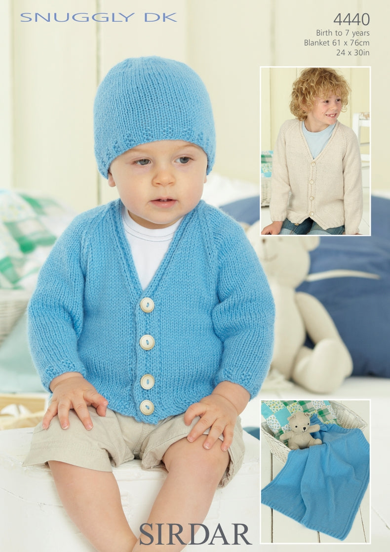 Sirdar Cardigan, Hat and Blanket Knitting Pattern in Snuggly DK 4440P PDF DOWNLOAD