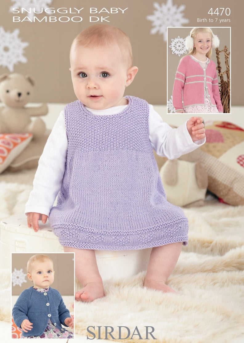 Sirdar Pinafore and Cardigans Knitting Pattern in Snuggly Baby Bamboo DK 4470P PDF DOWNLOAD