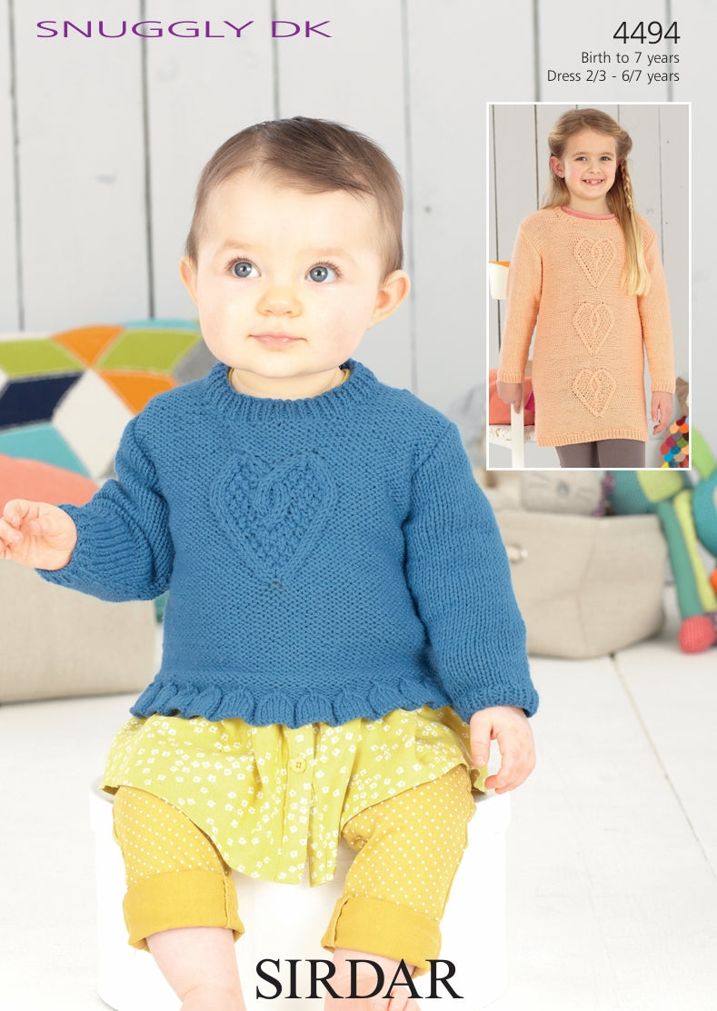 Sirdar Sweater and Dress Knitting Pattern in Snuggly DK 4494P PDF DOWNLOAD