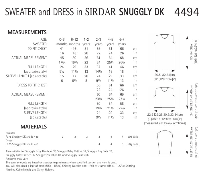 Sirdar Sweater and Dress Knitting Pattern in Snuggly DK 4494P PDF DOWNLOAD