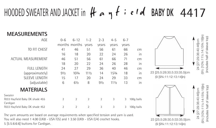 Hayfield Hooded Sweater and Jacket Crochet Pattern in Baby DK 4417P PDF DOWNLOAD