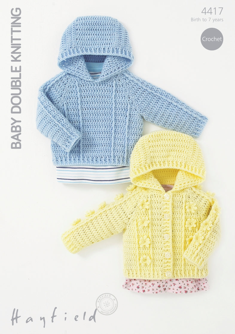 Hayfield Hooded Sweater and Jacket Crochet Pattern in Baby DK 4417P PDF DOWNLOAD