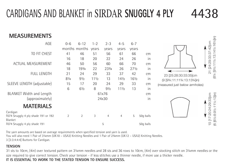 Sirdar Cardigans and Blanket Knitting Pattern in Snuggly 4ply 4438P PDF DOWNLOAD