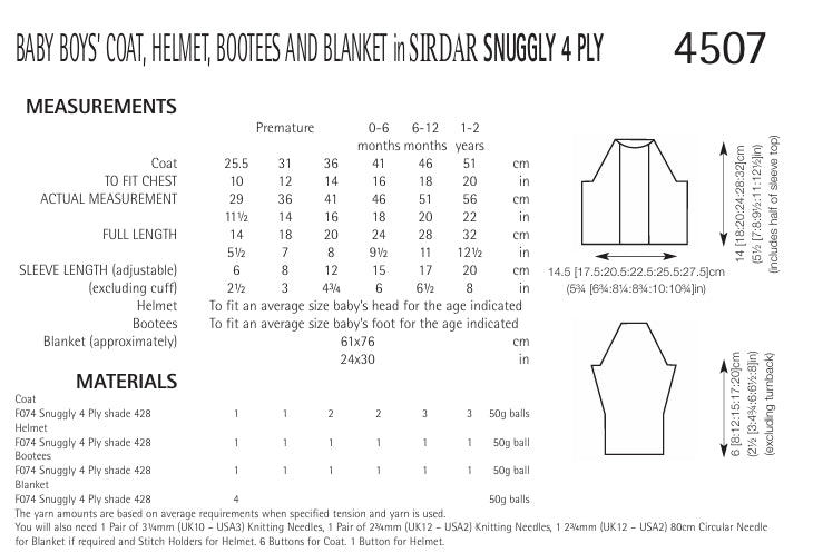 Sirdar Coat, Helmet, Bootees and Blanket in Snuggly 4ply 4507P PDF DOWNLOAD