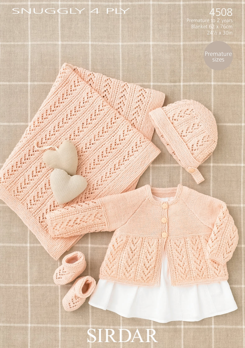 Sirdar Coat, Bonnet, Bootees and Blanket in Snuggly 4ply 4508P PDF DOWNLOAD