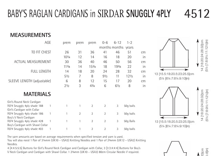 Sirdar Raglan Cardigans in Snuggly 4ply 4512P PDF DOWNLOAD