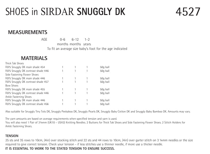 Sirdar Shoes Knitting Pattern in Snuggly DK 4527P PDF DOWNLOAD