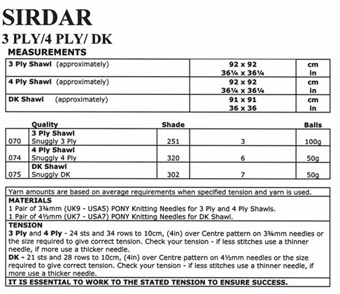 Sirdar Shawls Knitting Pattern in Snuggly 3ply, 4ply and DK 1665P PDF DOWNLOAD