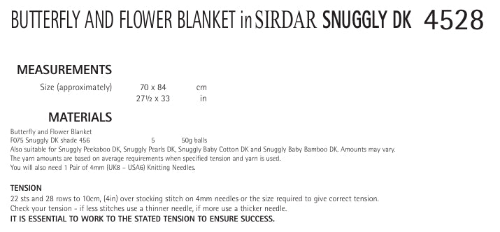 Sirdar Butterfly and Flower Blanket Knitting Pattern in Snuggly DK 4528P PDF DOWNLOAD