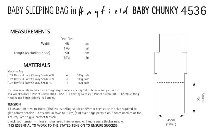 Hayfield Baby Sleeping Bag Knitting Pattern in Baby Chunky 4536P PDF DOWNLOAD